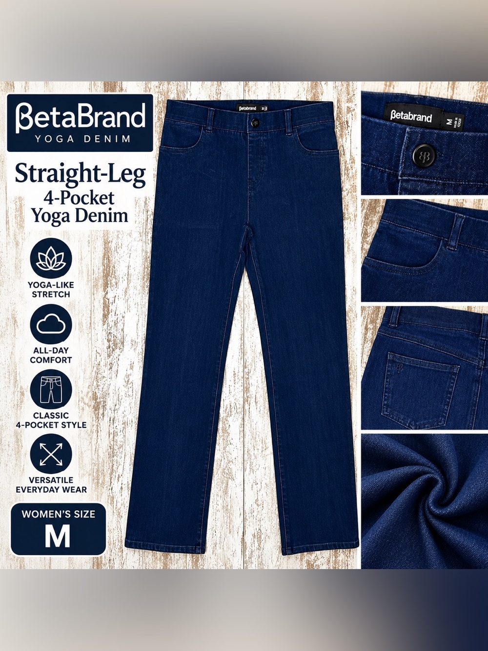 BETABRAND STRAIGHT-LEG 4-POCKET YOGA DENIM WOMEN’S SIZE M